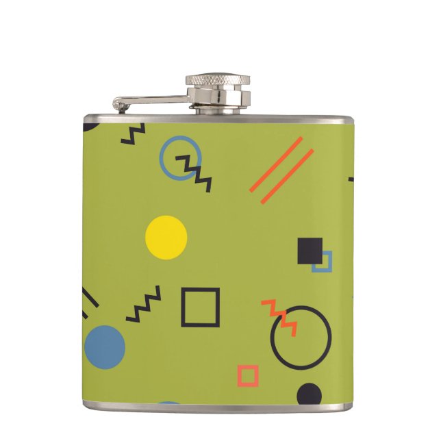 Green, modern, cool, trendy, urban,Memphis pattern Flask (Front)