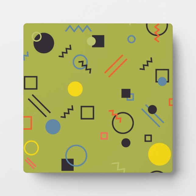 Green, modern, cool, trendy, urban,Memphis pattern Plaque (Front)