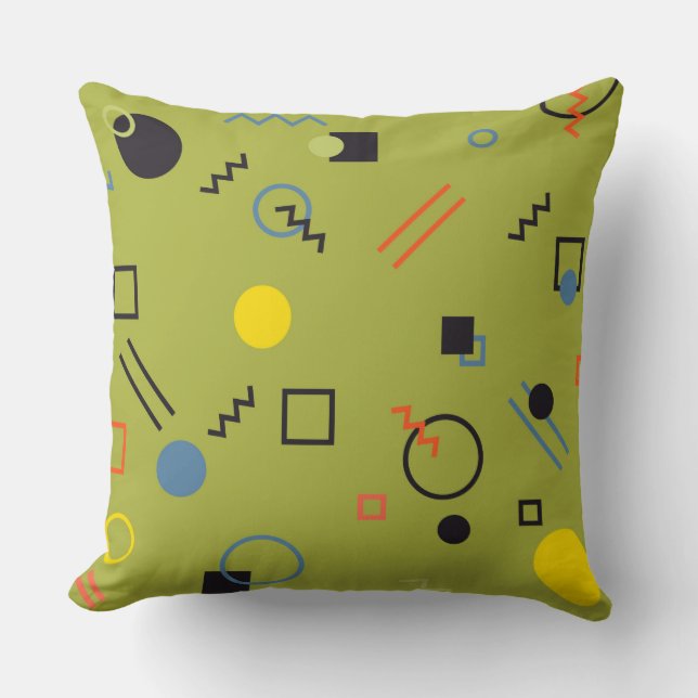 Green, modern, cool, trendy, urban,Memphis pattern Throw Pillow (Front)