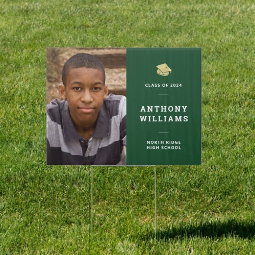 Green Modern Custom Photo Graduation Yard Sign