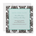 Green modern damask save the date card invitation