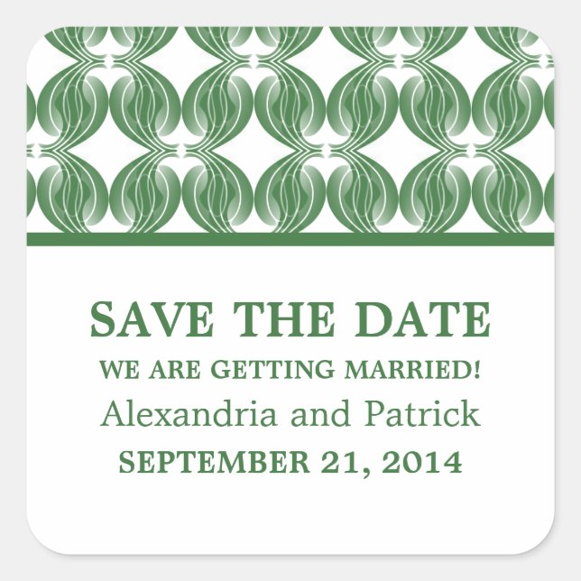 Green Modern Deco Save the Date Stickers (Front)