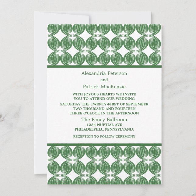Green Modern Deco Wedding Invite (Front)