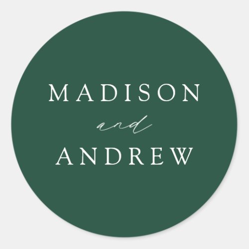 Green Modern Elegance Personalized Wedding Classic Round Sticker