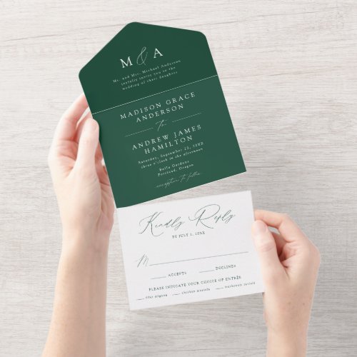 Green Modern Elegance Wedding All In One Invitation