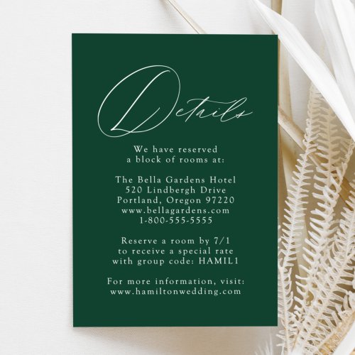 Green Modern Elegance Wedding Details Enclosure Card