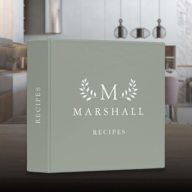 Green Modern Elegant Floral Monogram Name Recipe 3 Ring Binder (Green Modern Elegant Floral Monogram Name Recipe 3 Ring Binder)