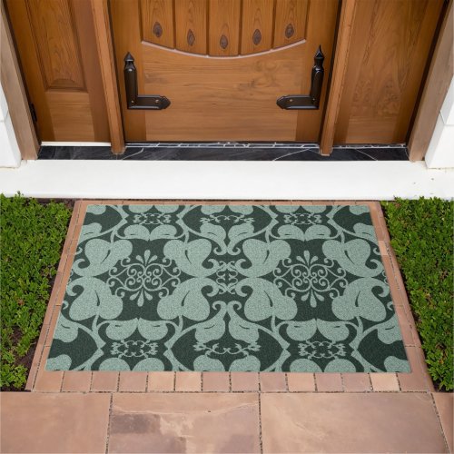 Green Modern Elegant Leaf Pattern Doormat