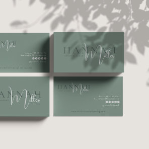 Green | Modern Elegant Minimalist QR Code  Business Card