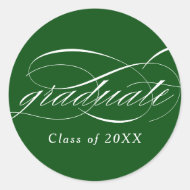 Green Modern Elegant Script Graduation Classic Round Sticker