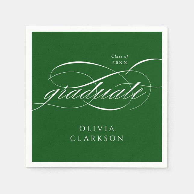 Green Modern Elegant Script Graduation Party Napkins (Front)
