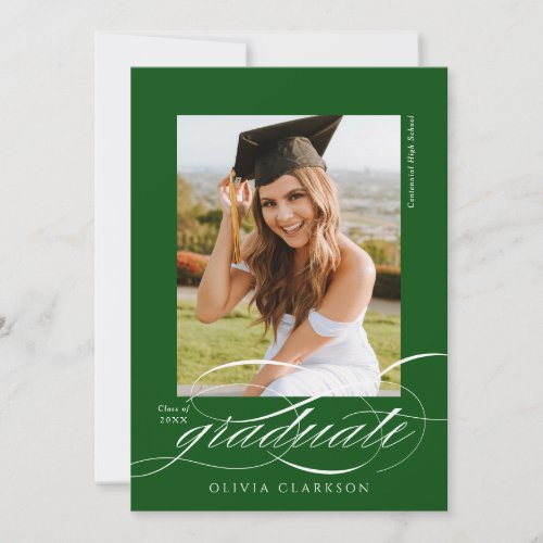 Green Modern Elegant Script Photo Graduation Announcement