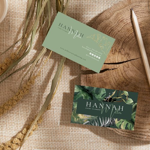 Green  Modern Elegant Tropical QR Code  Business Card