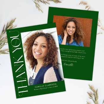 Green Modern Elegant Vertical Two Photo Graduation Thank You Card by JAmberDesign at Zazzle