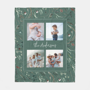Green modern elegant watercolor botanical 4 photo fleece blanket
