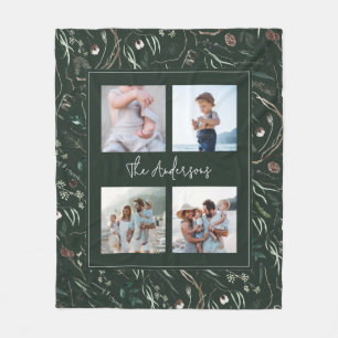 Green modern elegant watercolor botanical 4 photo fleece blanket