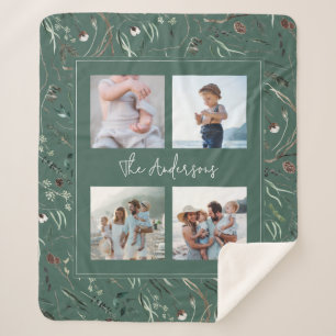Green modern elegant watercolor botanical 4 photo sherpa blanket