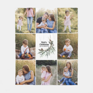 Green modern elegant watercolor botanical 8 photo fleece blanket