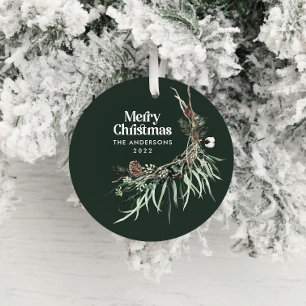 Green modern elegant watercolor botanical ceramic ornament