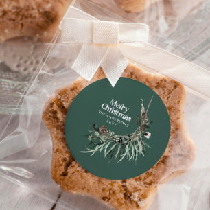 Green modern elegant watercolor botanical classic round sticker