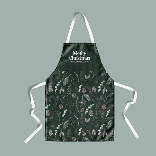 Green modern elegant watercolor botanical rustic a apron (Creator Uploaded)