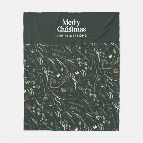 Green modern elegant watercolor botanical rustic f fleece blanket