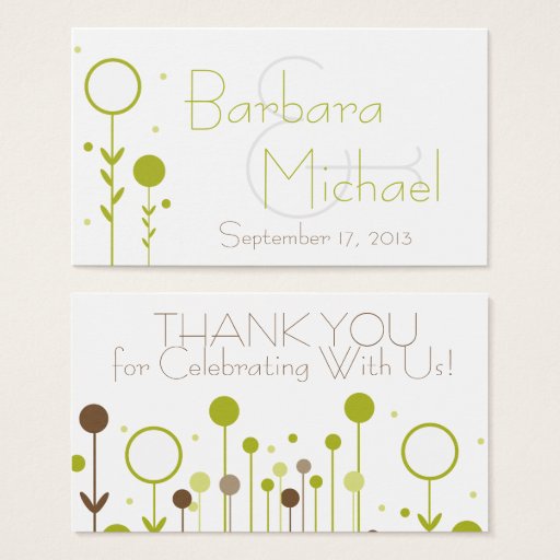 Customizable Green Floral Dot Wedding Favor Tags Business Card Template