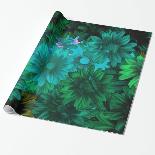 Green modern floral wrapping paper (Unrolled)