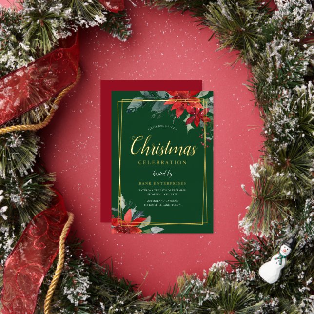 Green Modern Geometric Christmas Party Gold Foil Invitation (Insitu)