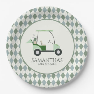 Green Modern Golf Baby Gender Reveal Par-tee Paper Plates