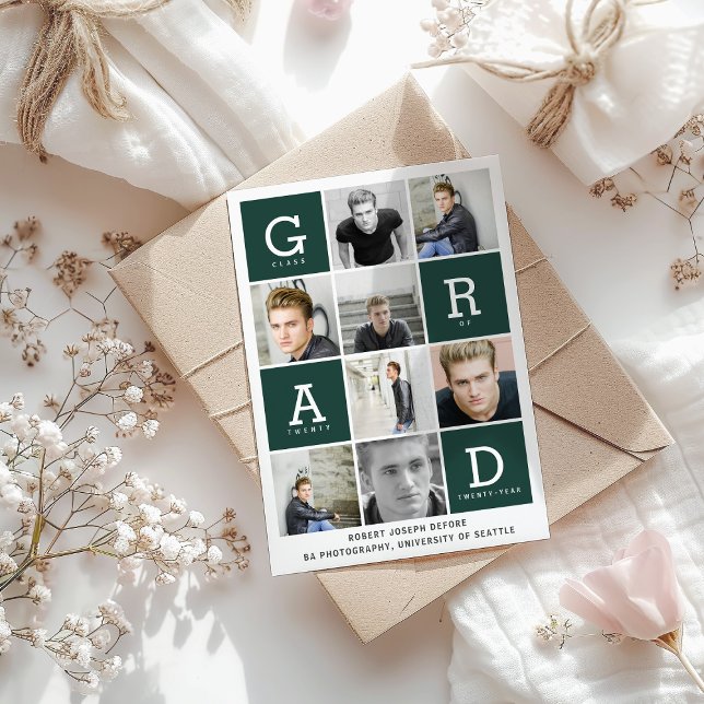Green modern graphic photo collage graduation announcement (Creator Uploaded)