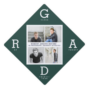 Green modern graphic photo collage graduation cap topper