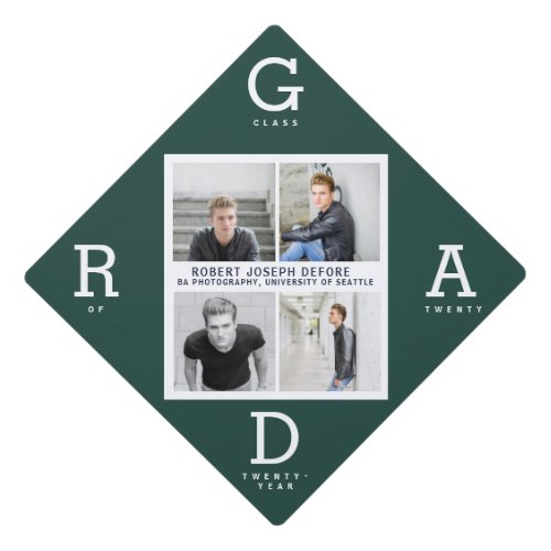 Green modern graphic photo collage graduation graduation cap topper