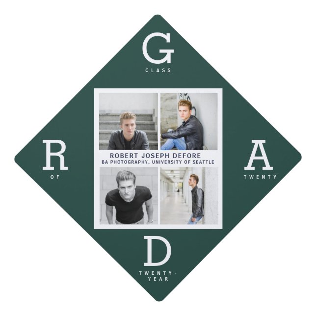 Green modern graphic photo collage graduation graduation cap topper (Front)