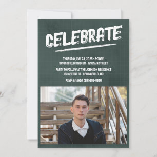 Green Modern Grunge Photo Graduation Invitation
