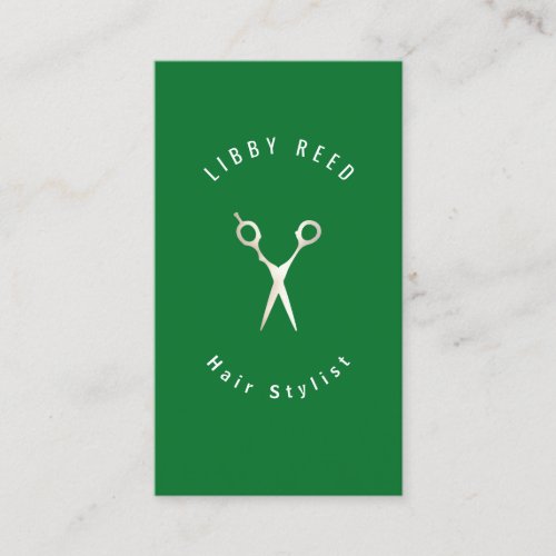 Green Modern Hair Stylist Gold Scissors Salon Business Card