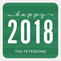 Green Modern Happy 2018 New Year Holiday Square Sticker