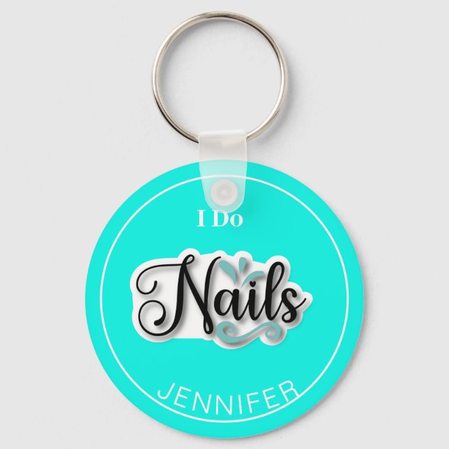 Green Modern I Do Nails Nail Technician  Keychain (Front)