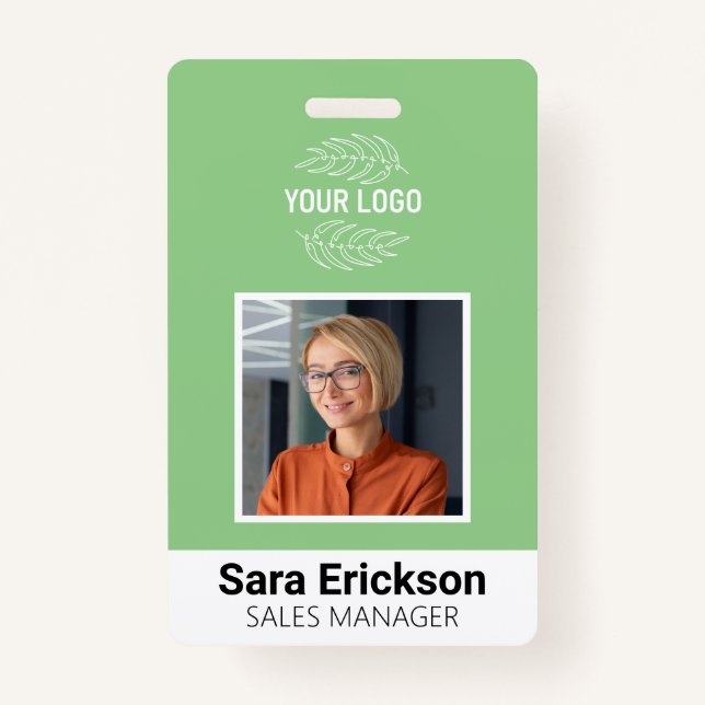 Green Modern ID Card Business Employee QR  Badge (Front)