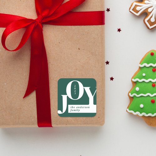 Green Modern Joy Typography Christmas Square Sticker