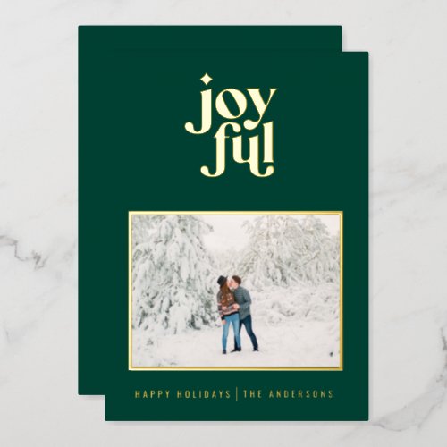 green modern joyful 1 photo  foil holiday card