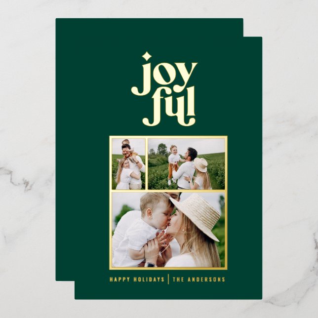 green modern joyful 3 photo  foil holiday  (Front/Back)
