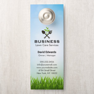 Green Modern Landscaping Lawn Care Door Hanger