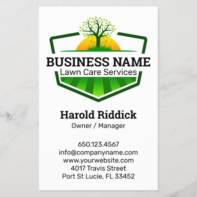 Green Modern Landscaping Lawn Care Logo Flyer (Front)