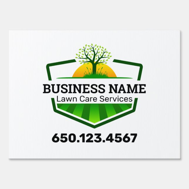 Green Modern Landscaping Lawn Care Logo Sign (Front)