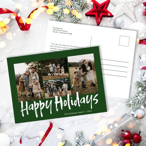 Green Modern Lettering Five Photo Happy Holiday Postcard