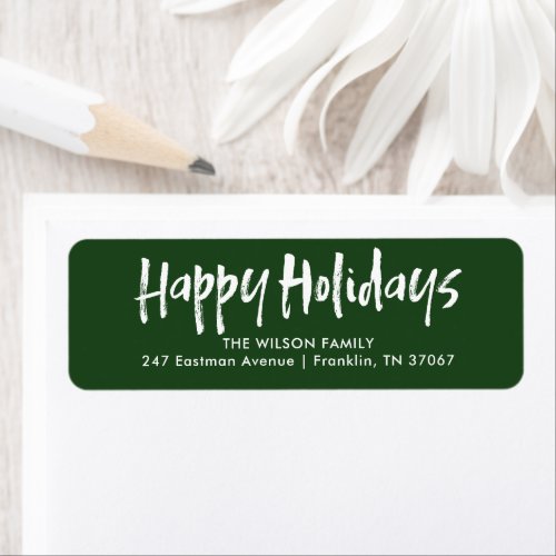 Green Modern Lettering Happy Holidays Address Label