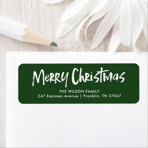 Green Modern Lettering Merry Christmas Address Label