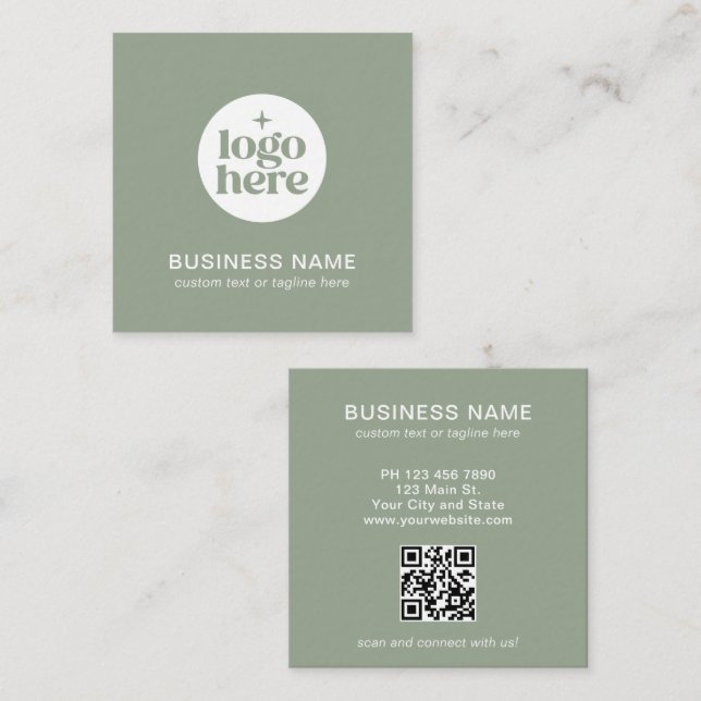 Green Modern Logo QR Code Squared Business Card (Front/Back)