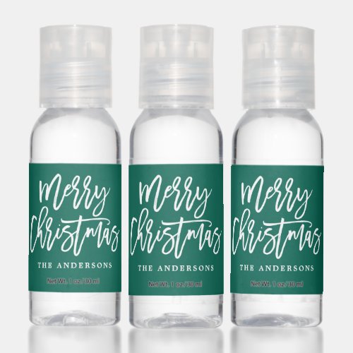 Green Modern Merry Christmas Script Hand Sanitizer